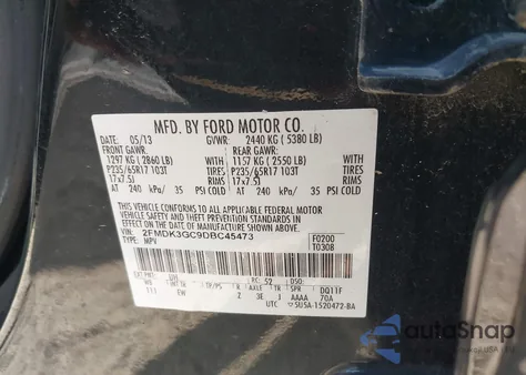 2013 Ford Edge Se from USA, damaged, VIN 2FMDK3GC9DBC45473